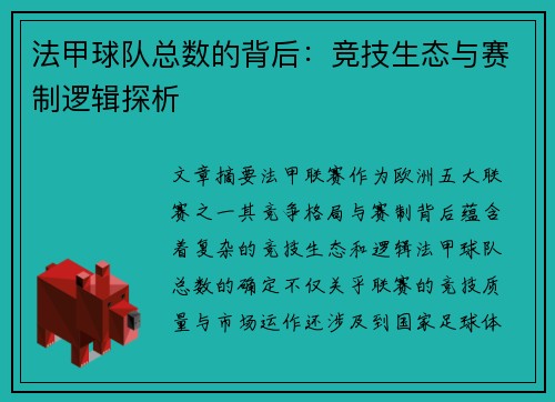 法甲球队总数的背后：竞技生态与赛制逻辑探析